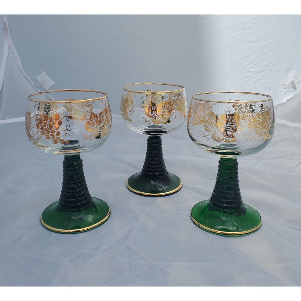 3 Vintage 4.5" Germany Bockling Roemer Grapes Pattern Glasses